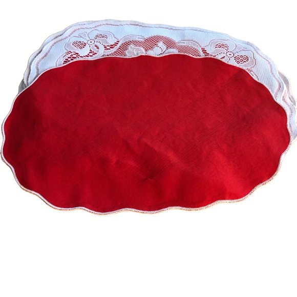 Lot 4 White Lace Plate Mats Double Sided Red Cotton One Side Table Place Mats - Picture 2 of 4